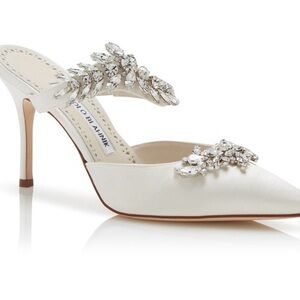 Manolo Blahnik White Crystal Embellished Heels